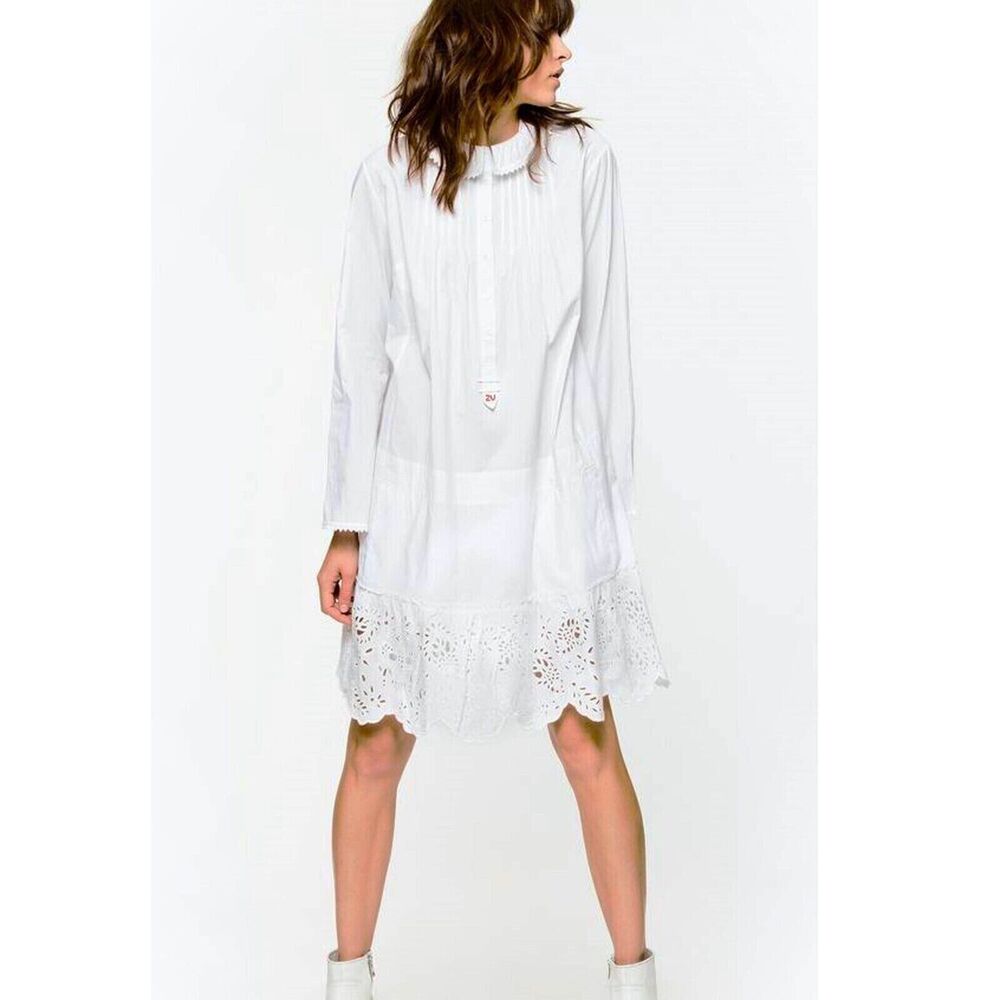 Zadig & Voltaire Eyelet Embroidered Tunic Mini Dress White Lace Cotton S 252167